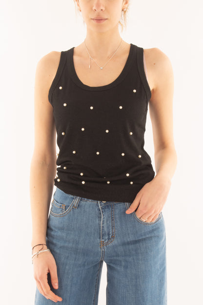 Canottiera con perle da Donna Susy mix - Nero
