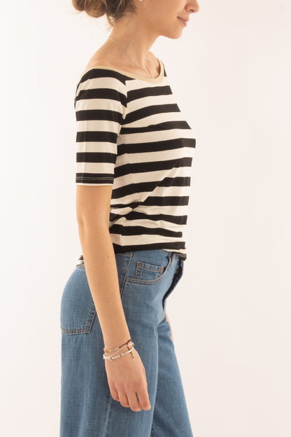 Maglia rigata con profili Susy mix - Rosso