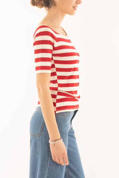 Maglia rigata con profili Susy mix - Rosso