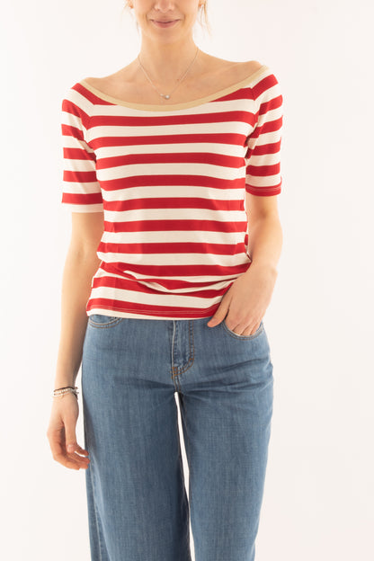 Maglia rigata con profili Susy mix - Rosso
