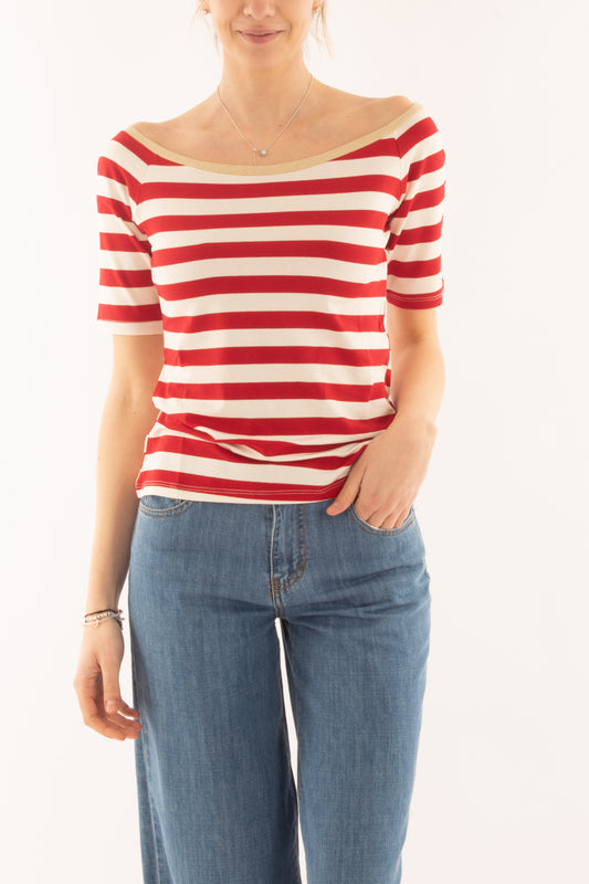 Maglia rigata con profili Susy mix - Rosso