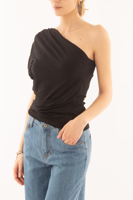 Maglia monospalla da Donna Susy mix - Nero