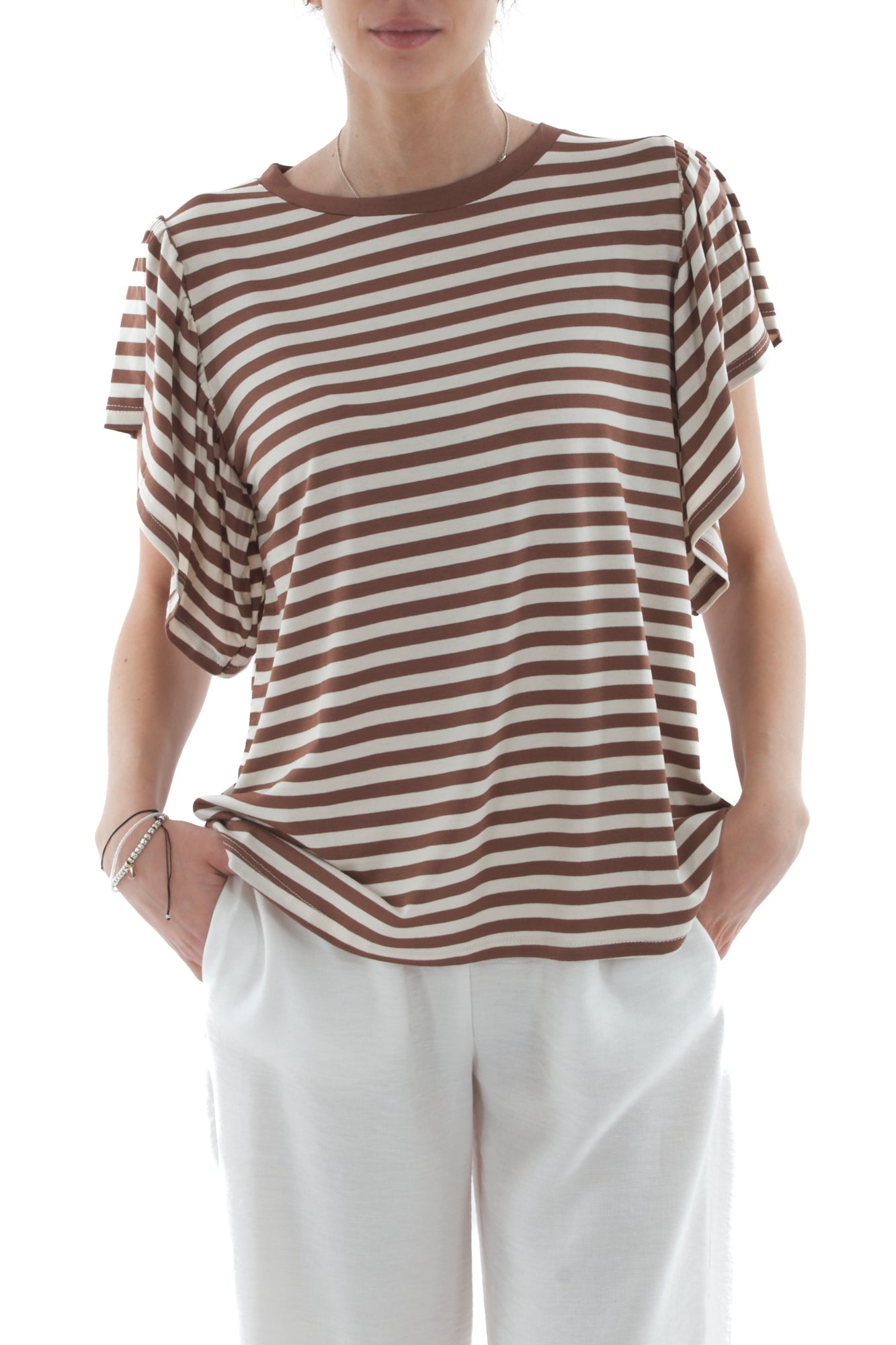 Maglia rigata da donna Susy mix - tabacco