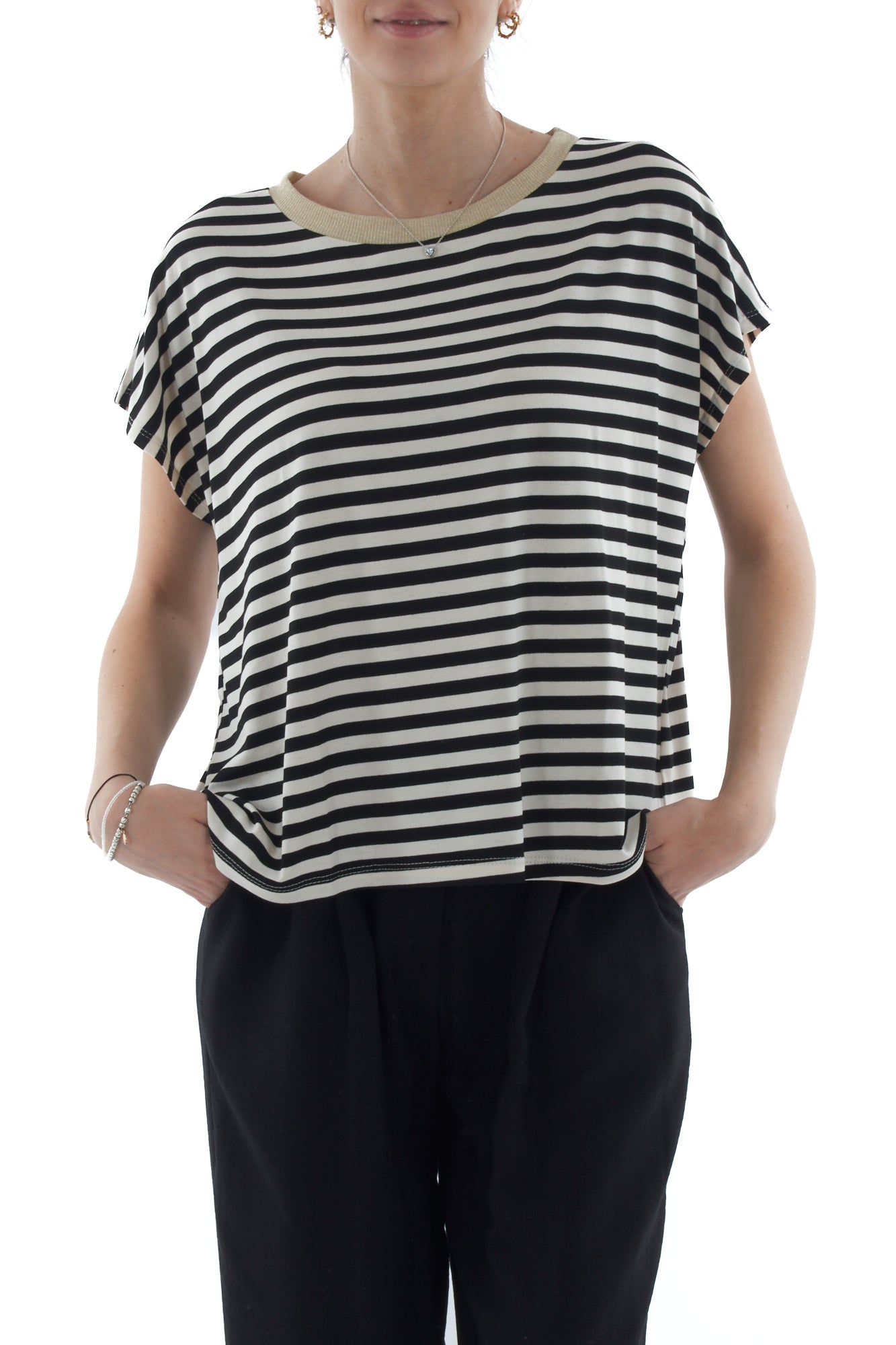 T-shirt rigata da Donna Susy mix - Nero