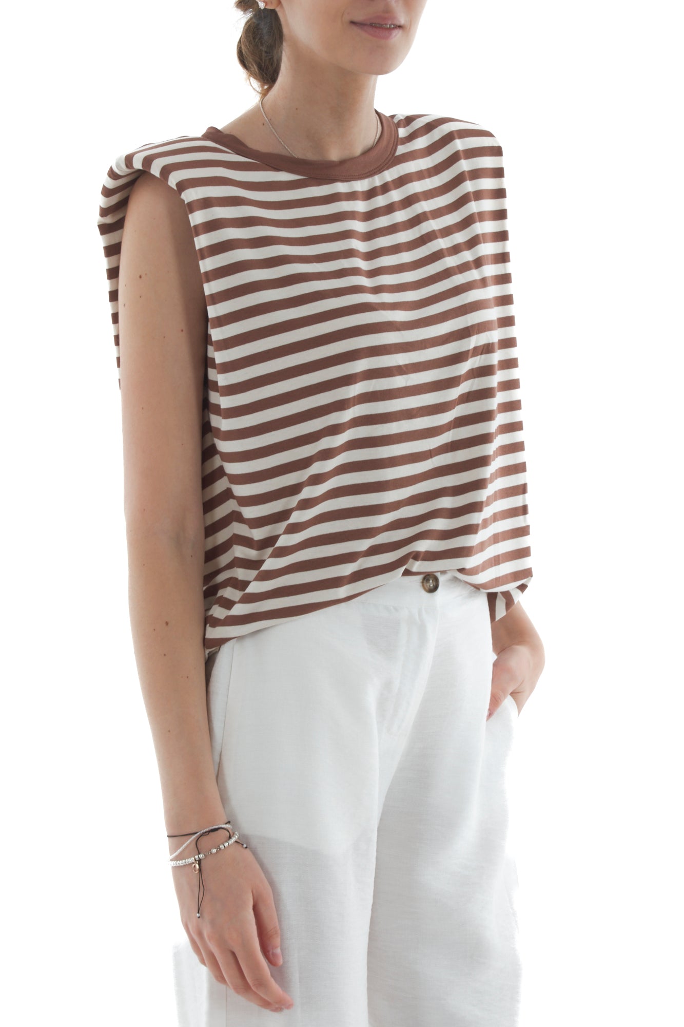 T-shirt rigata con spalline da Donna Susy mix - Tabacco