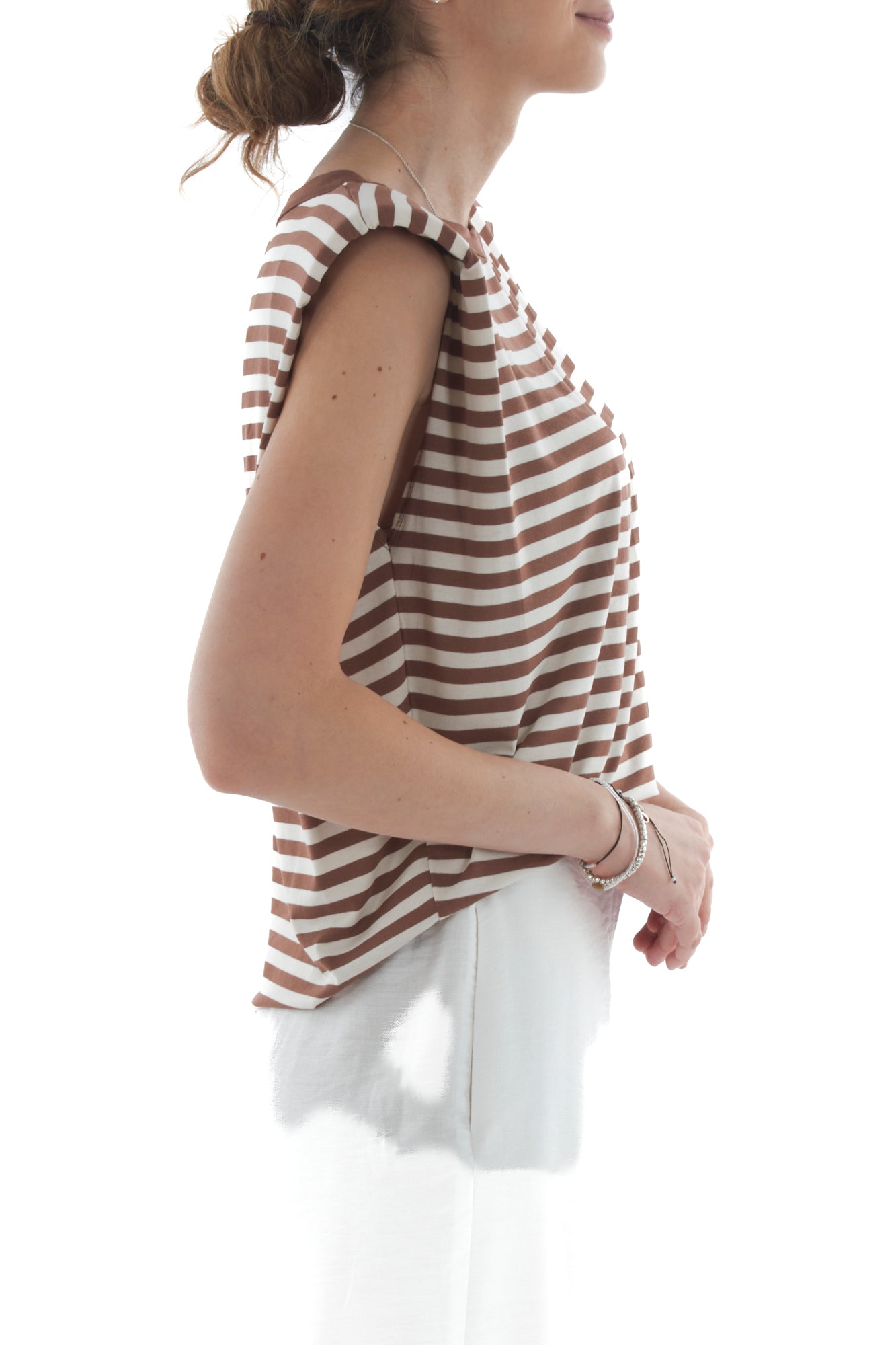 T-shirt rigata con spalline da Donna Susy mix - Tabacco