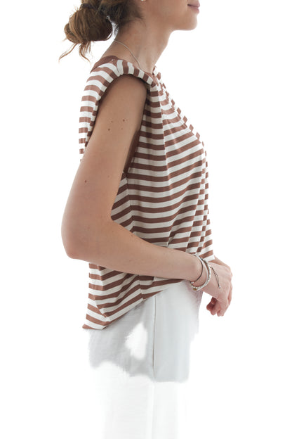T-shirt rigata con spalline da Donna Susy mix - Tabacco