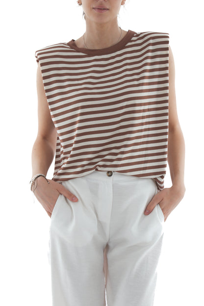 T-shirt rigata con spalline da Donna Susy mix - Tabacco