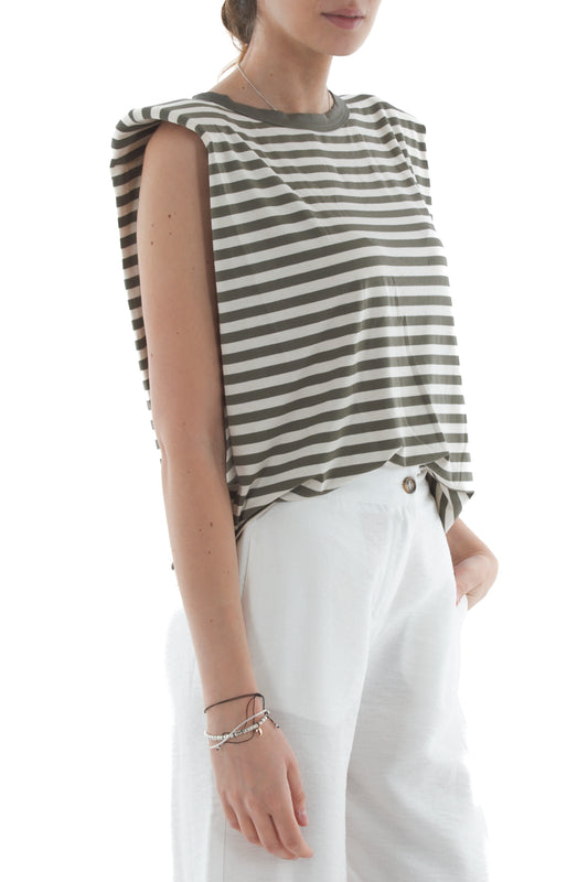 T-shirt rigata con spalline da Donna Susy mix Verde