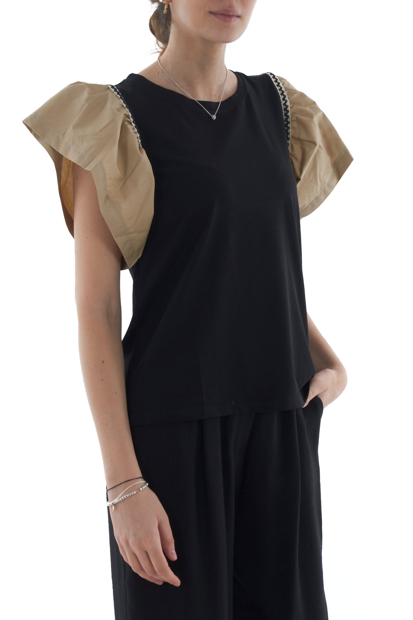 T-shirt con voila' da Donna Susy mix - Sabbia