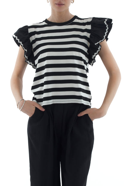 T-shirt rigata con voila' da Donna Susy mix - Nero