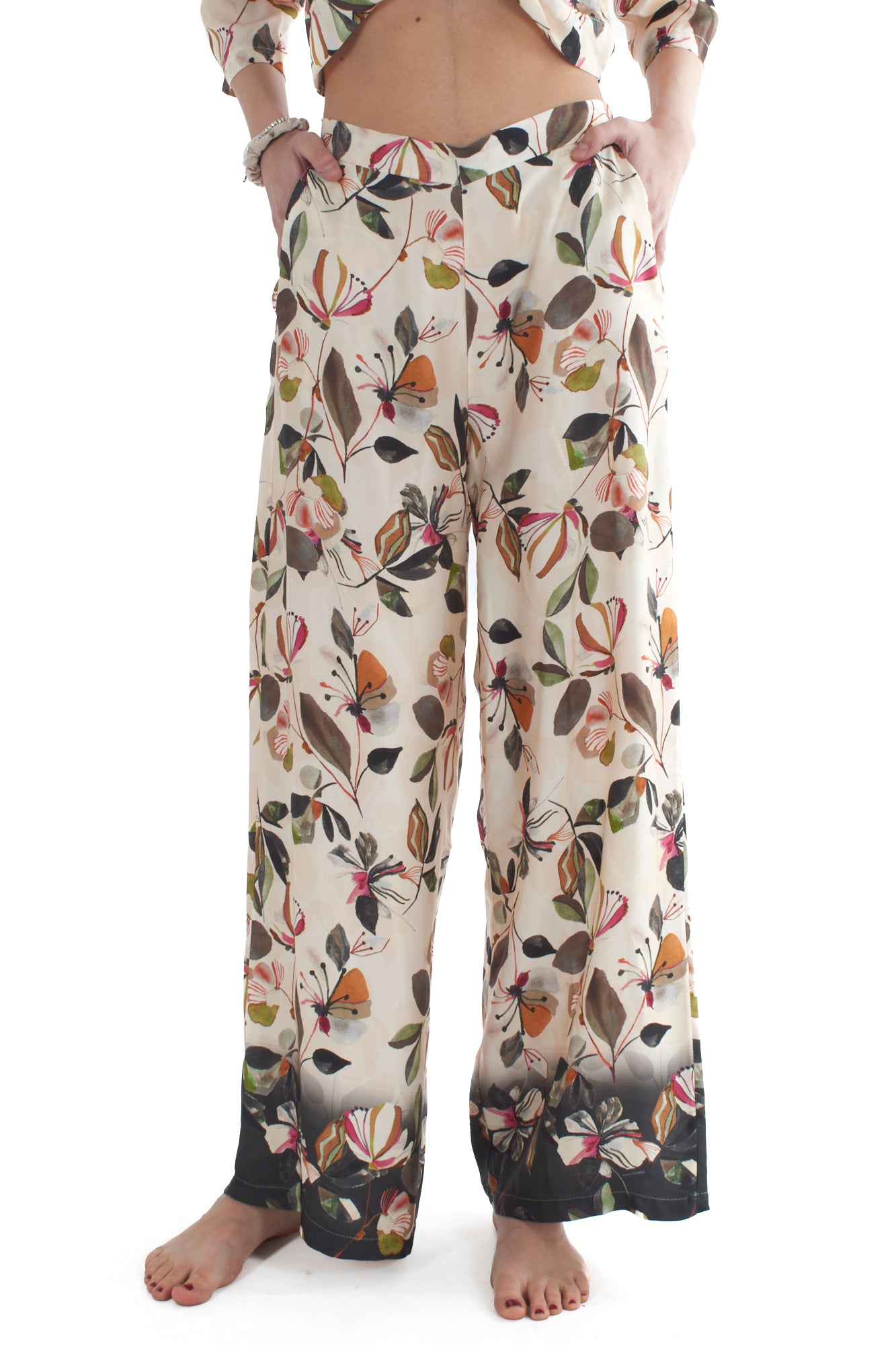 SUSY MIX Pantalone fiorato a palazzo Susy mix Burro Burro