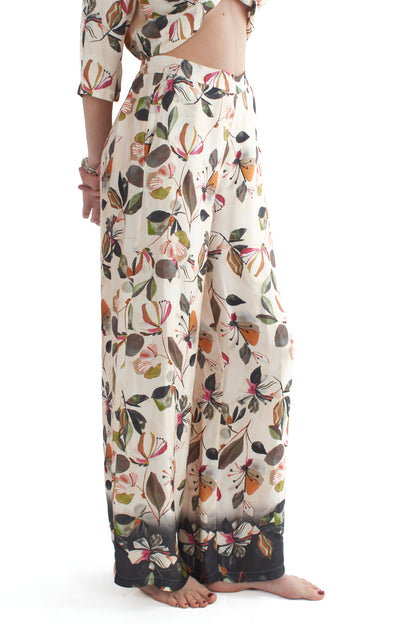 Pantalone fiorato a palazzo Susy mix Burro