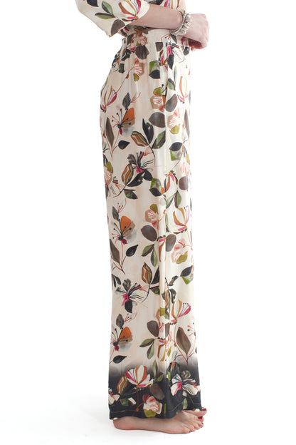 Pantalone fiorato a palazzo Susy mix Burro