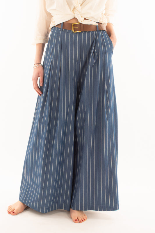 Pantalone a palazzo gessato da Donna Susy mix - Blu