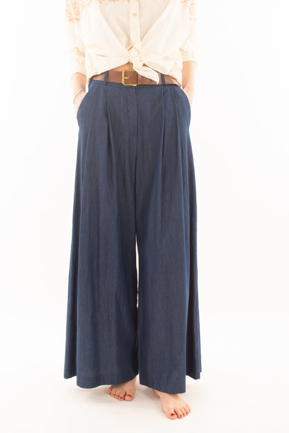 Pantalone a palazzo in tel da Donna Susy mix - Blu