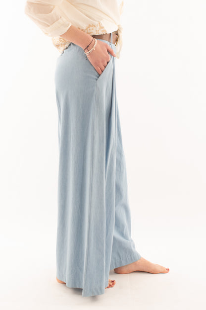 Pantalone a palazzo in tel da Donna Susy mix - Celeste