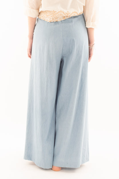 Pantalone a palazzo in tel da Donna Susy mix - Celeste