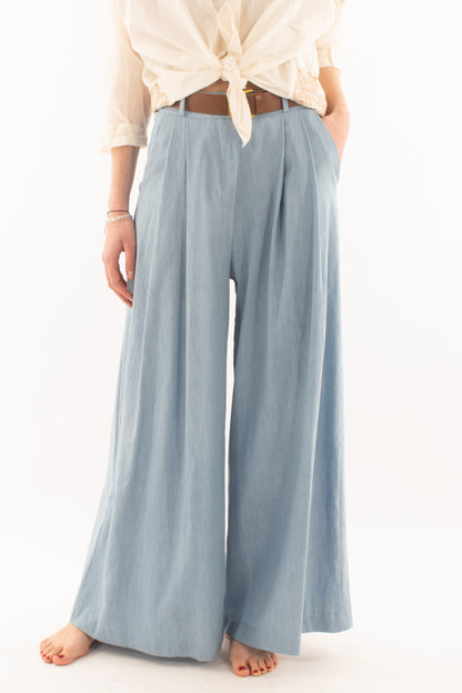 Pantalone a palazzo in tel da Donna Susy mix - Celeste