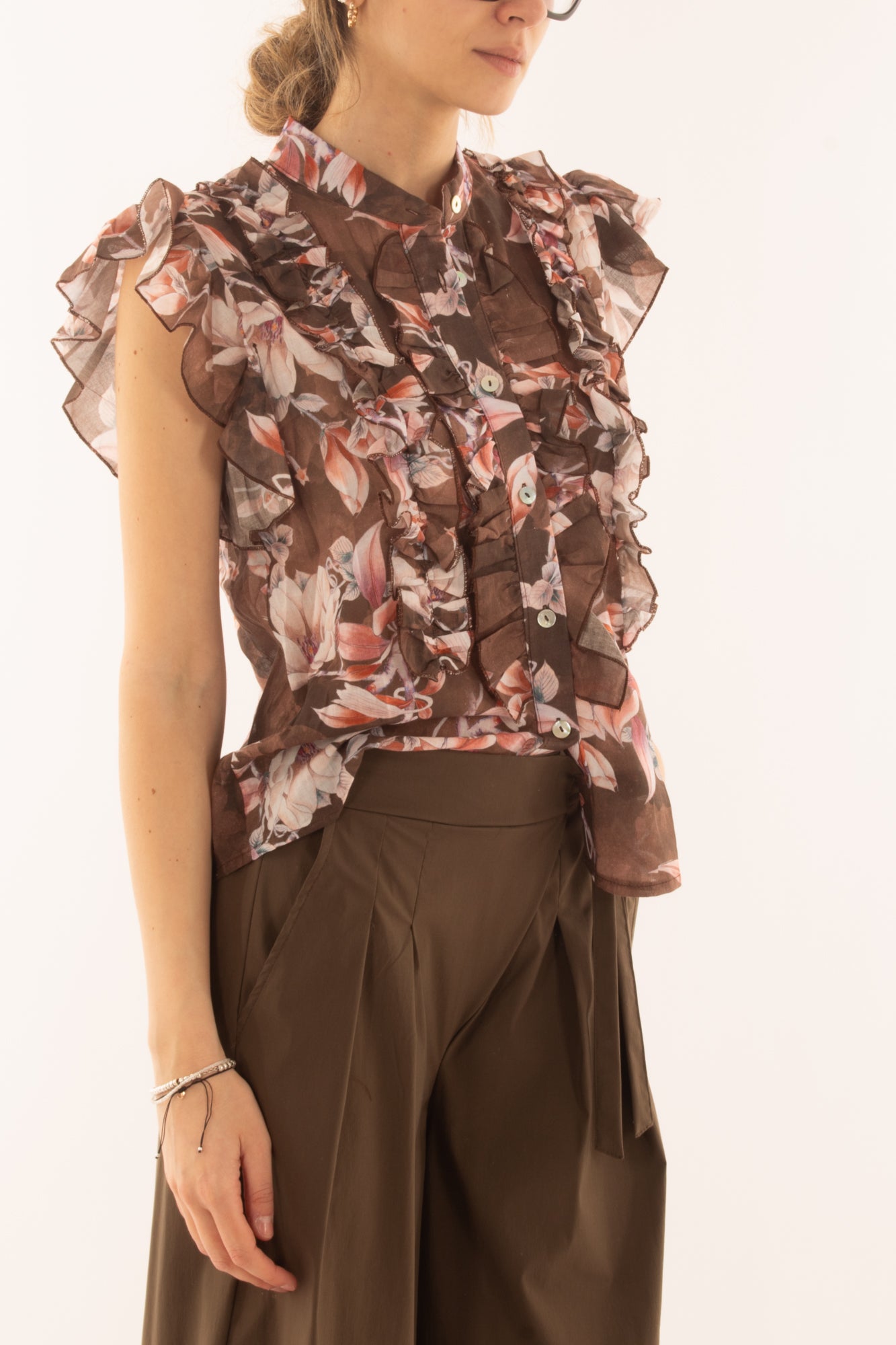 Camicia floreale con rouge da Donna Susy mix - Moro