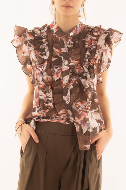 Camicia floreale con rouge da Donna Susy mix - Moro