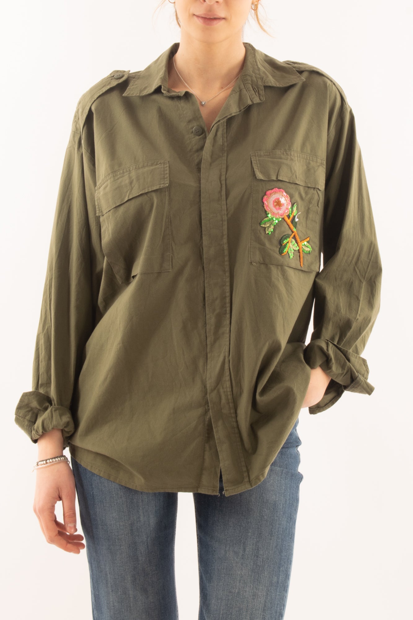 Camicia over con ricamo da Donna Susymix - Verde