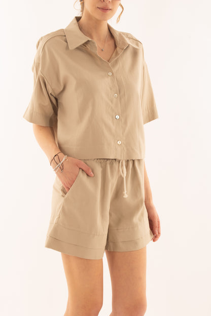 Camicia corta in viscosa e lino da Donna Susy mix - Beige