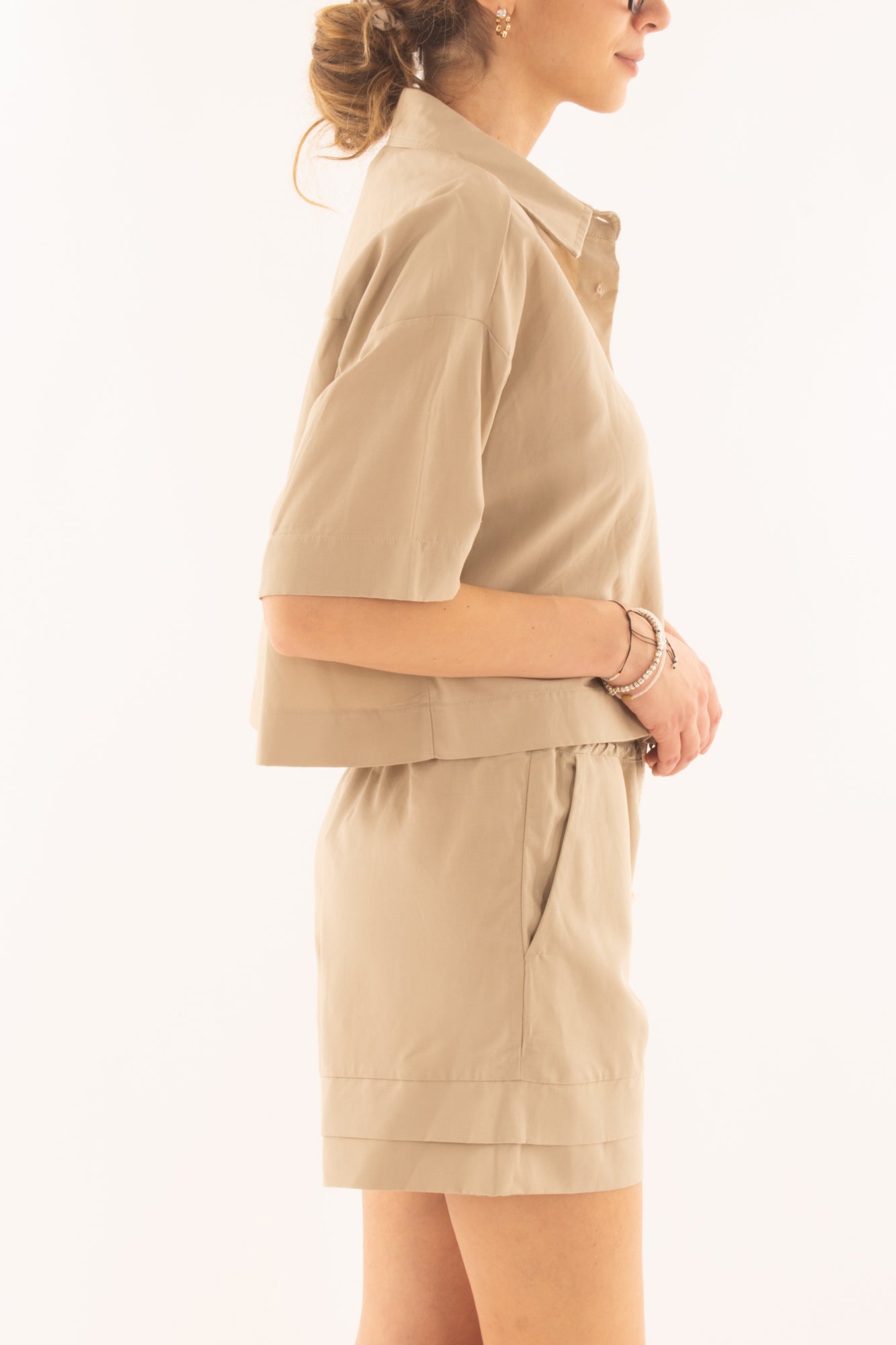 Camicia corta in viscosa e lino da Donna Susy mix - Beige