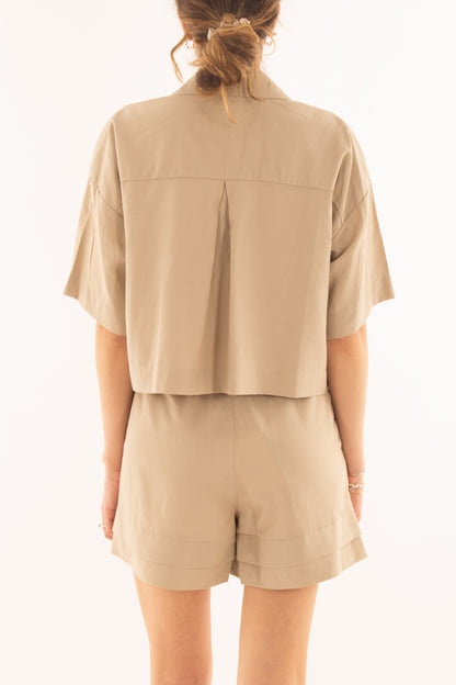 Camicia corta in viscosa e lino da Donna Susy mix - Beige