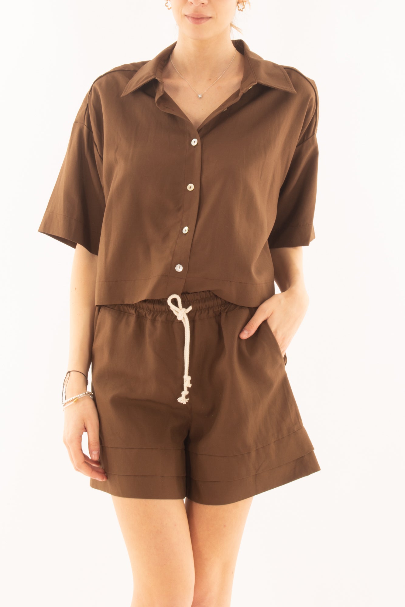 Camicia corta in viscosa e lino da Donna Susy mix - Moro