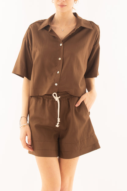 Camicia corta in viscosa e lino da Donna Susy mix - Moro
