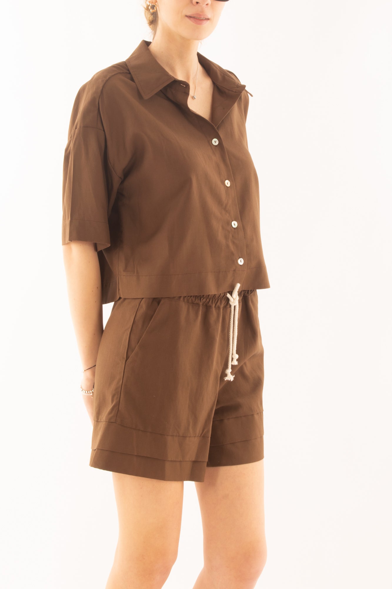 Camicia corta in viscosa e lino da Donna Susy mix - Moro