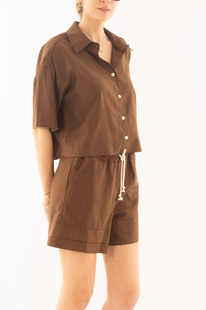 Camicia corta in viscosa e lino da Donna Susy mix - Moro