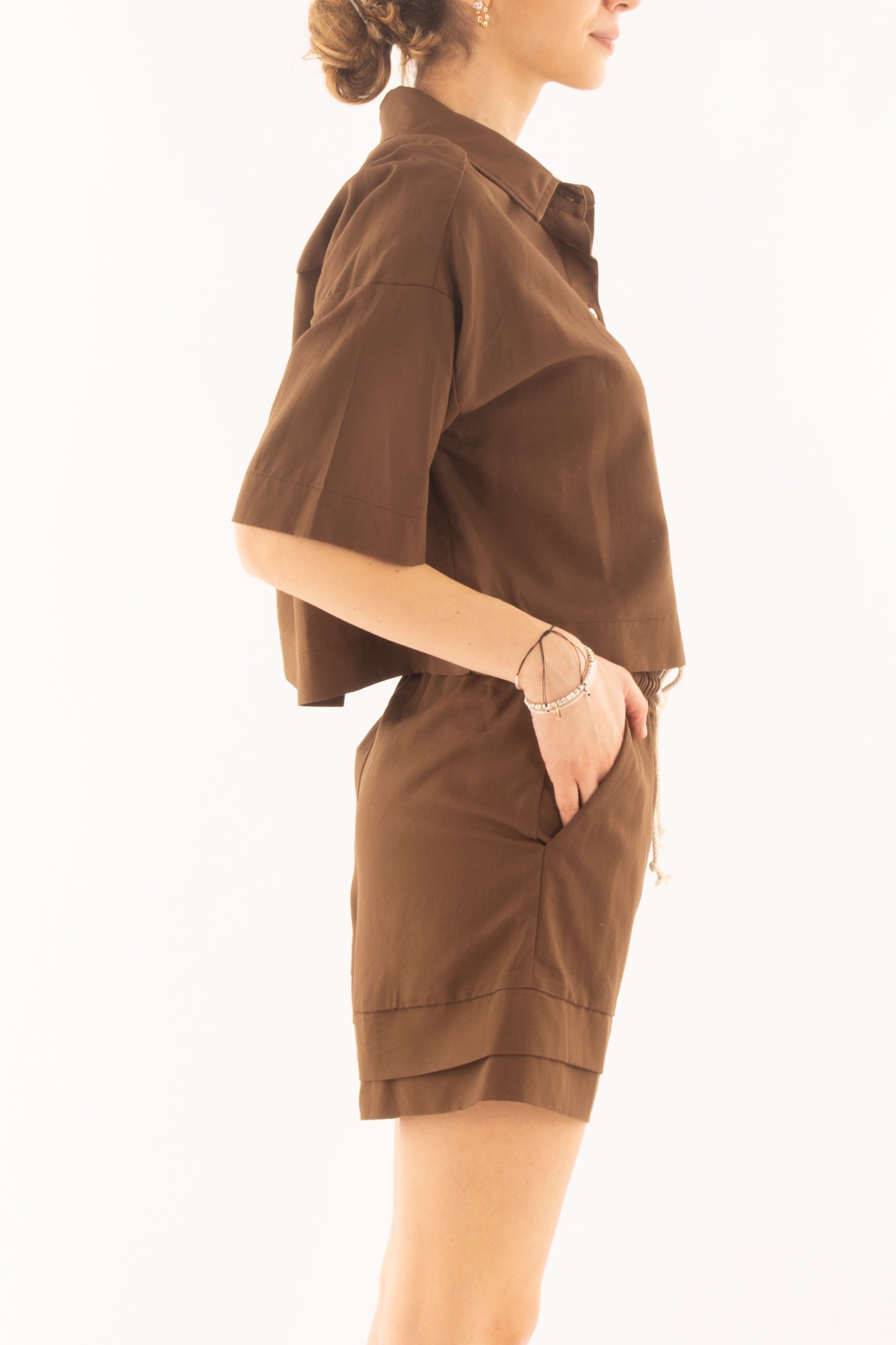 Camicia corta in viscosa e lino da Donna Susy mix - Moro