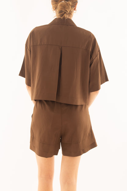 Camicia corta in viscosa e lino da Donna Susy mix - Moro