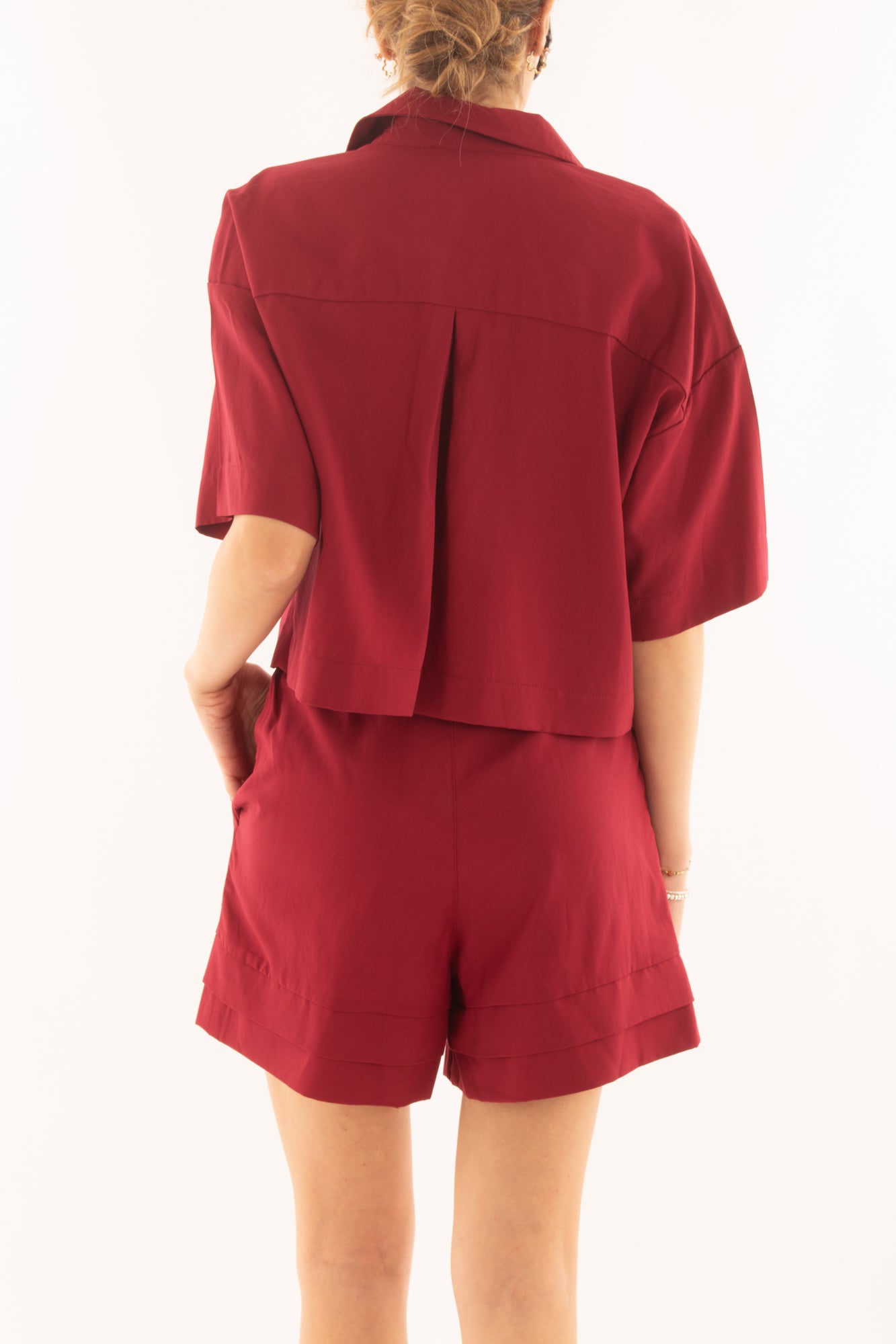 Camicia corta in viscosa e lino da Donna Susy mix - Rosso india