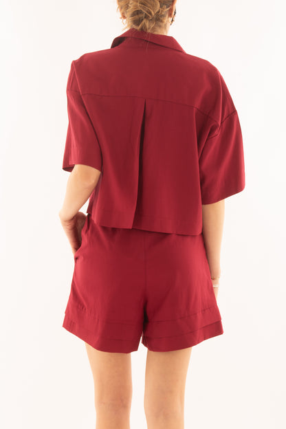 Camicia corta in viscosa e lino da Donna Susy mix - Rosso india