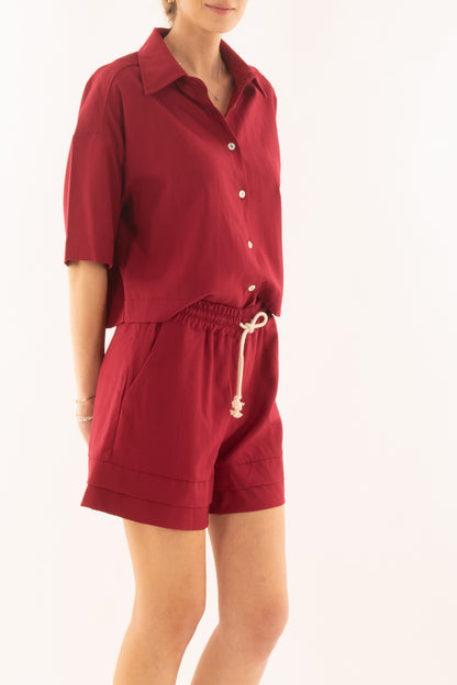 Camicia corta in viscosa e lino da Donna Susy mix - Rosso india