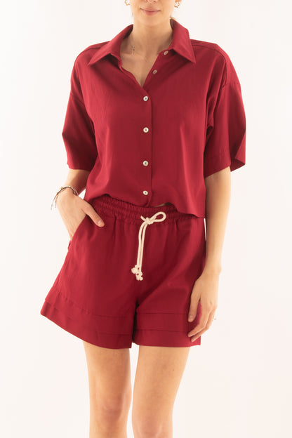 Camicia corta in viscosa e lino da Donna Susy mix - Rosso india