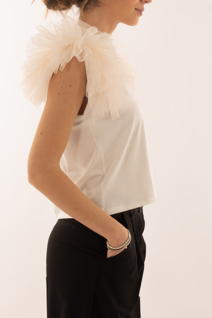 T-shirt con tulle da Donna Susy mix - Bianco