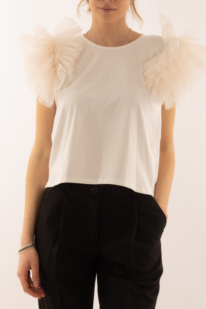 T-shirt con tulle da Donna Susy mix - Bianco