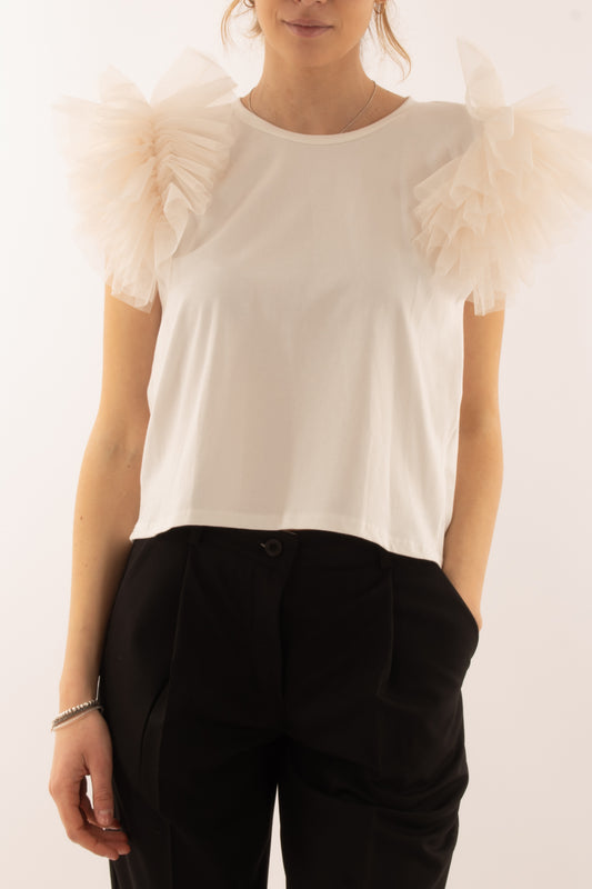 T-shirt con tulle da Donna Susy mix - Bianco
