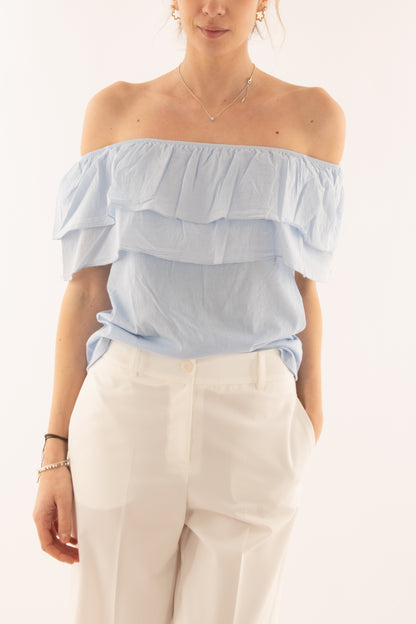 Maglia con collo a shiffer da Donna Susy mix - Celeste