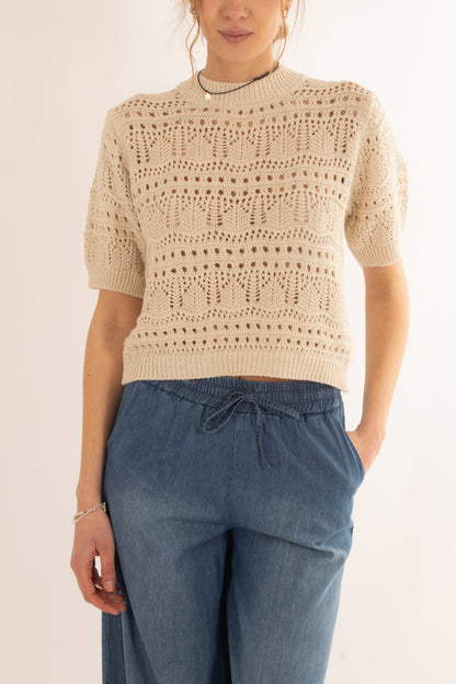 Maglia di filo traforata da Donna Susy mix - Panna