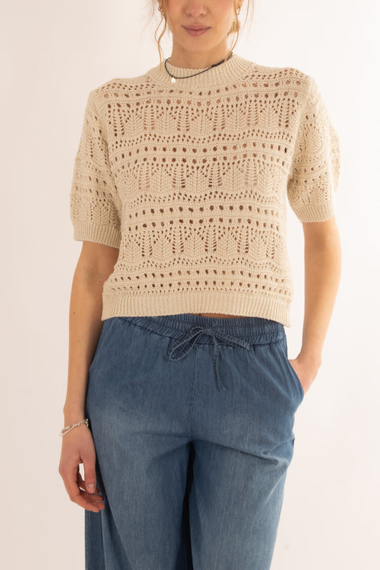 Maglia di filo traforata da Donna Susy mix - Panna