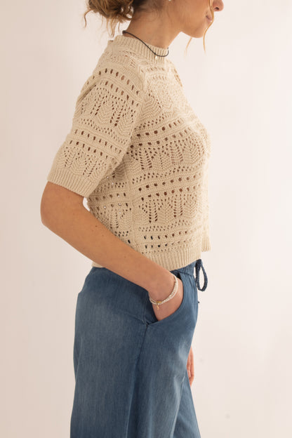 Maglia di filo traforata da Donna Susy mix - Panna