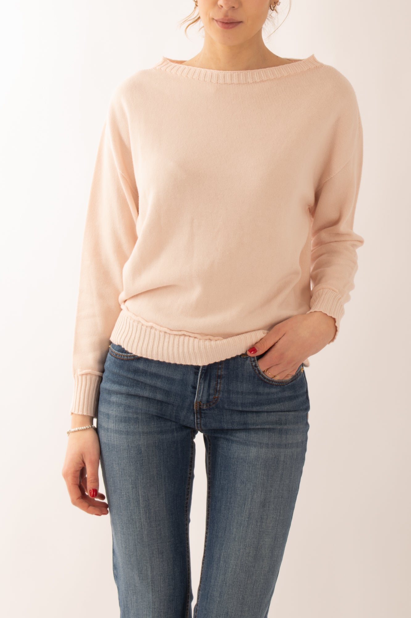 Maglia collo a barca Susy mix - Rosa