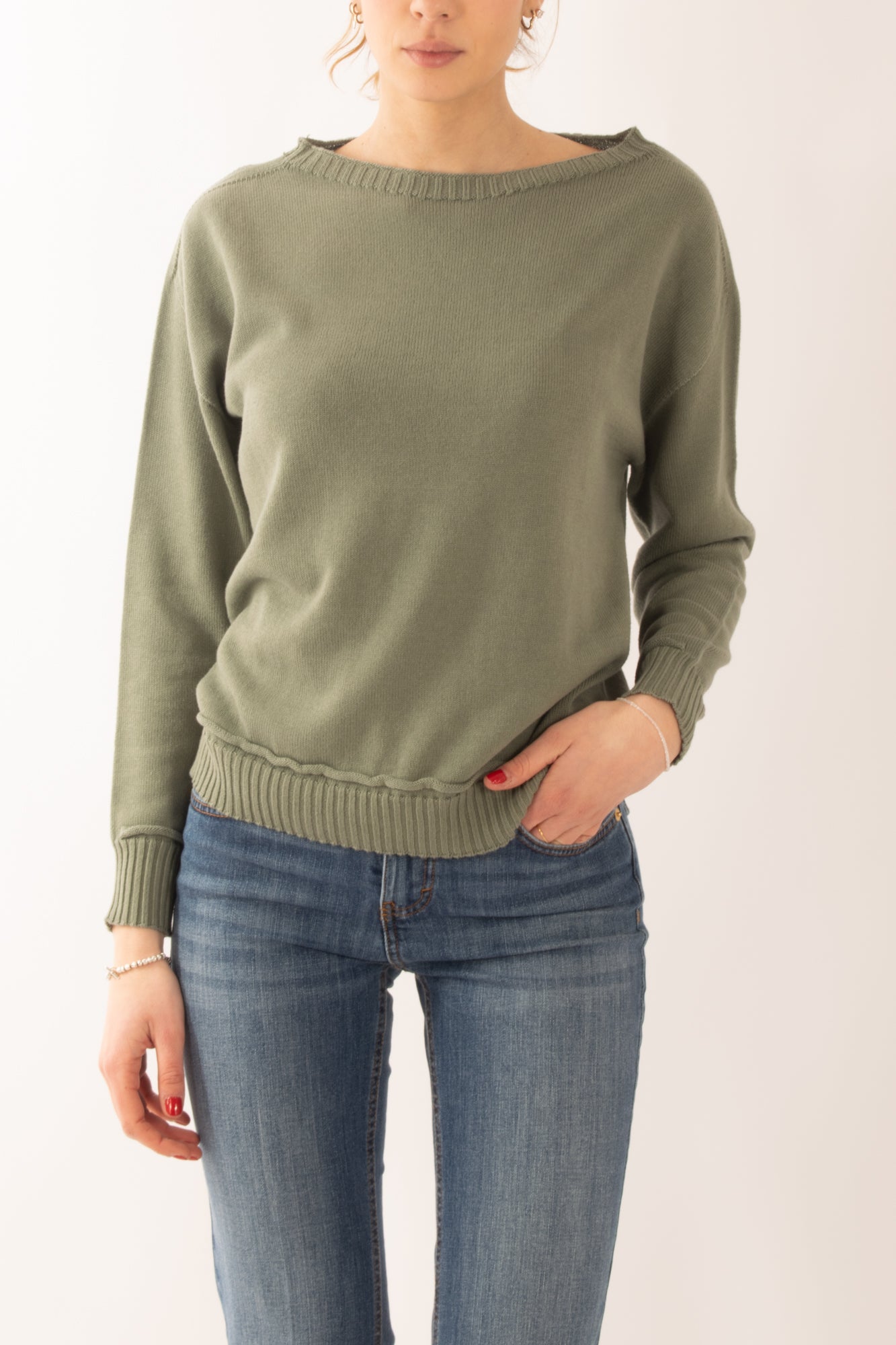 Maglia collo a barca Susy mix - Verde