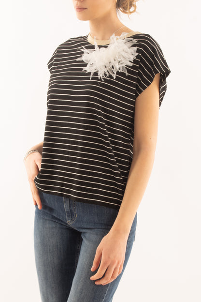 T-shirt rigata da Donna Susy mix - Nero