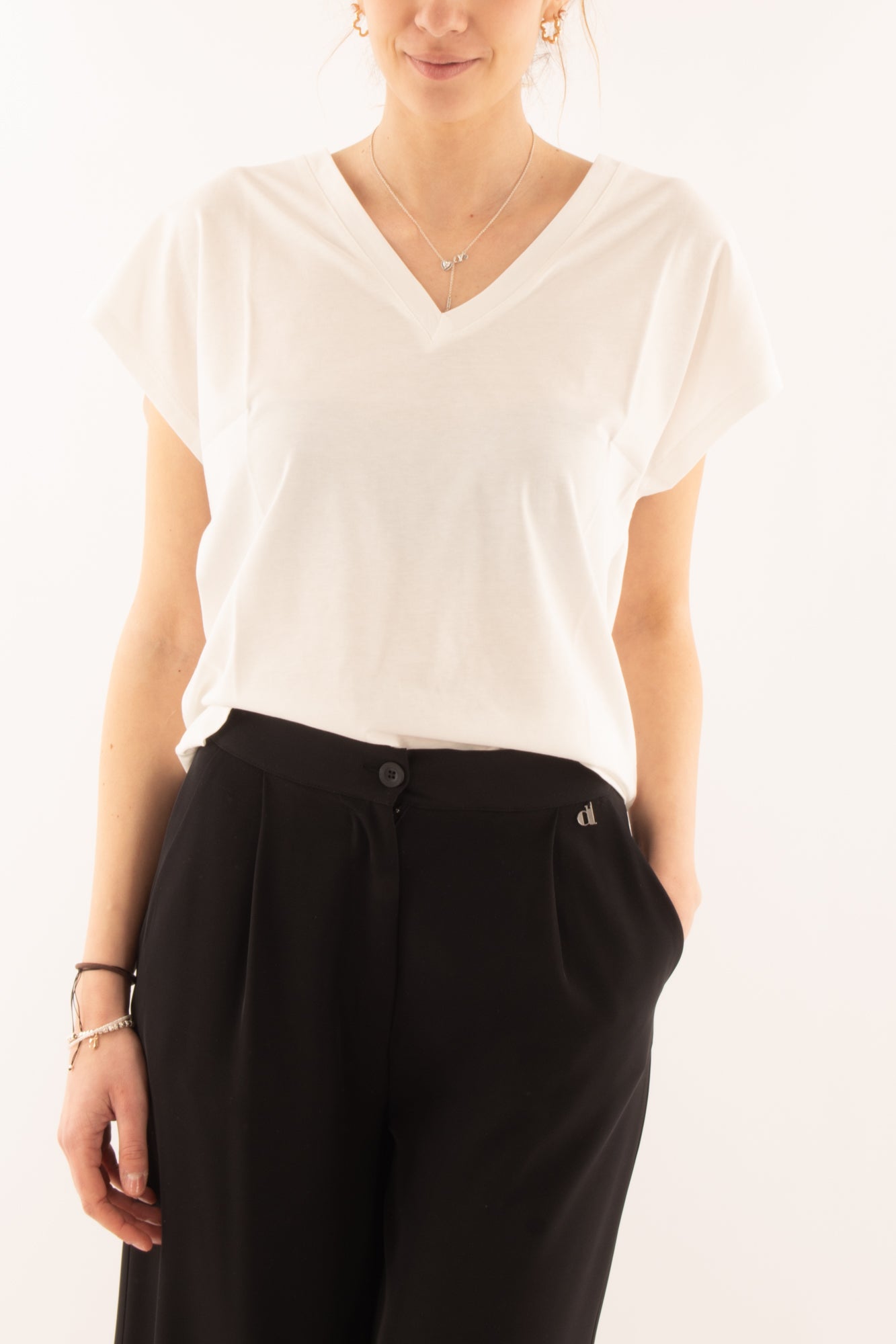 Maglia a v da Donna - Sussy mix - Panna